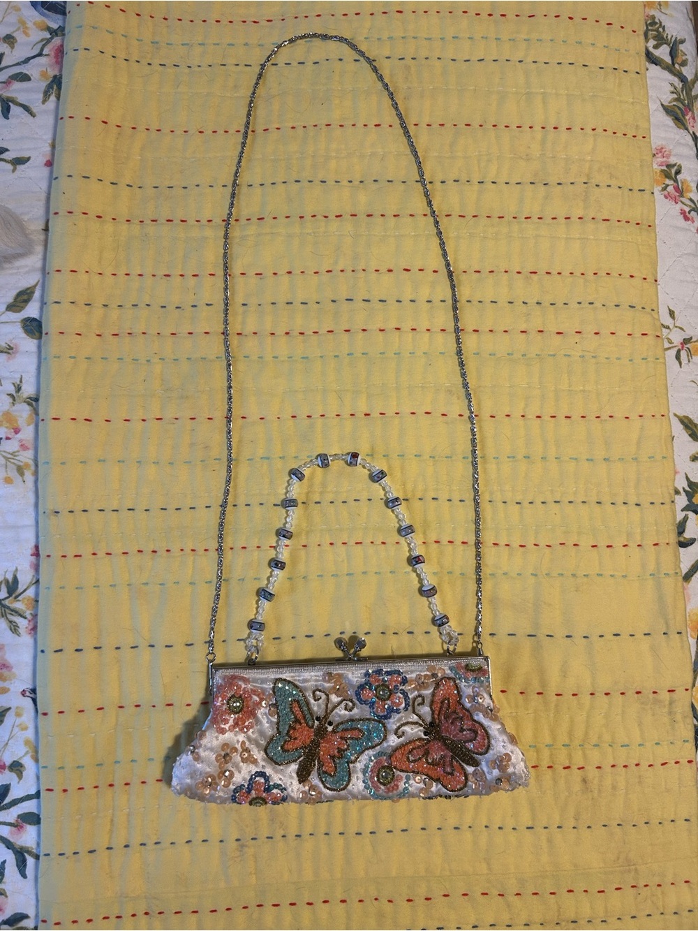 Beaded Butterfly Shoulder Clutch in Multicolor